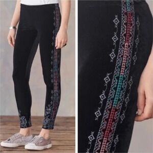 JOHNNY WAS WORKSHOP TAHNDI Black Velvet Embroidered Floral Leggings Women XL